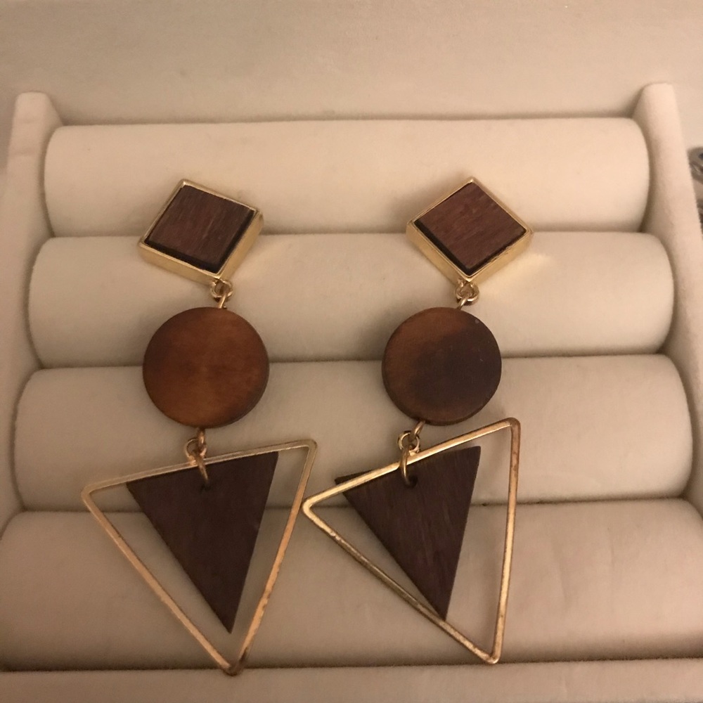 Wood and metal dangle earrings
